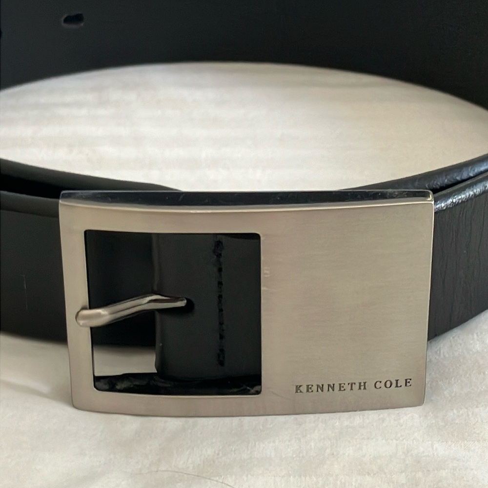 Kenneth Cole Black Leather Belt with Silver Buckle